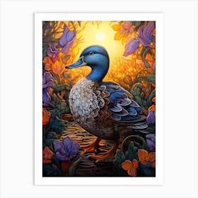 Floral Ornamental Duckling Painting 1 Art Print