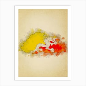 Bhutan Flag Vintage Art Print