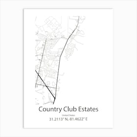 Country Club,United States Minimalist Map Art Print