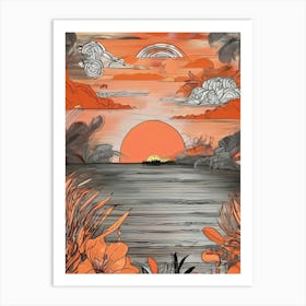 Sunset Over The Water Art Print