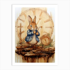 Bunny Clock Rabbit Prints Watercolour Art Print