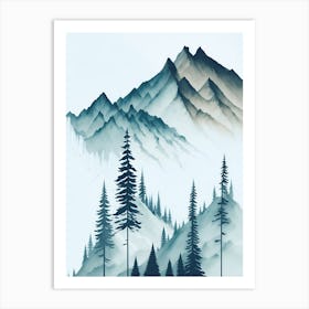 Mountain And Forest In Minimalist Watercolor Vertical Composition 291 Art Print