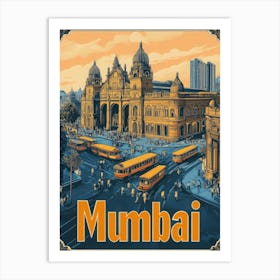 Aihrgdesign A Retro Travel Poster For Mumbai 4 Art Print