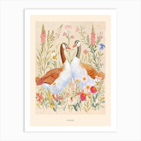 Folksy Floral Animal Drawing Goose 4 Poster Art Print
