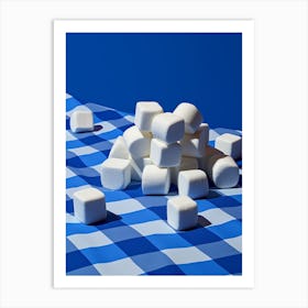 Marshmallows Blue Checkerboard Art Print