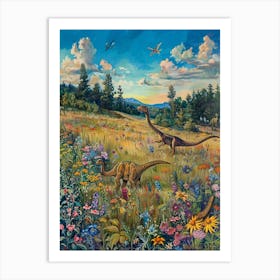 Dinosaur In The Meadow Painting 2 Art Print