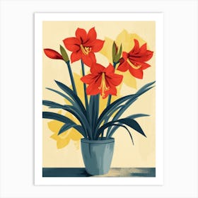 Amaryllis Flowers On A Table   Contemporary Illustration 1 Art Print