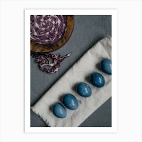 Blue Eggs On A Napkin Art Print