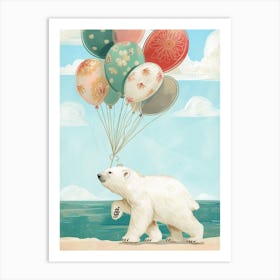 Polar Bear Holding Balloons Storybook Illustration 2 Art Print
