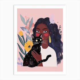 Black Girl With Cat 2 Art Print