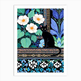 Black Cat With Flowers 11 Art Print