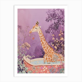 Pastel Illustration Of A Giraffe In The Bath 2 Art Print
