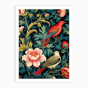 Birds And Flowers Wallpaper Art Print