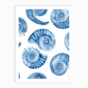 Seamless Pattern Of Blue Sea Shells Art Print