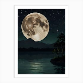 Full Moon Over Lake Art Print