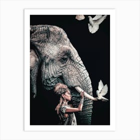 Woman And Elephant Art Print