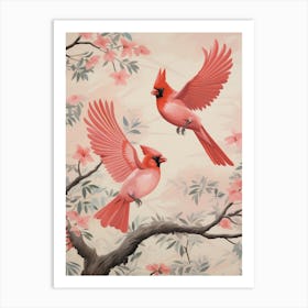 Vintage Japanese Inspired Bird Print Northern Cardinal 2 Art Print