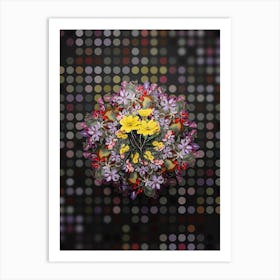 Vintage Golden Coreopsis Floral Wreath on Dot Bokeh Pattern n.0147 Art Print