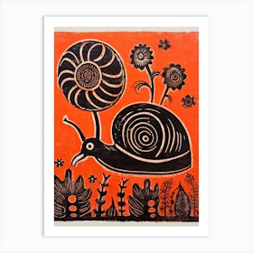 Snail, Woodblock Animal Drawing 2 Art Print