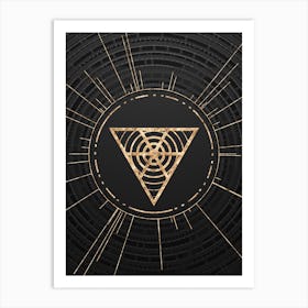 Geometric Glyph Abstract in Gold with Radial Array Lines on Dark Gray n.0020 Art Print