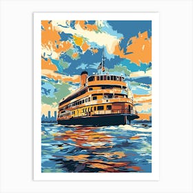 The Staten Island Ferry New York Colourful Silkscreen Illustration 3 Art Print