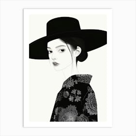 Asian Woman In Black Hat Art Print