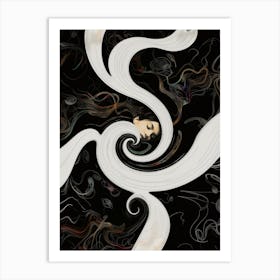 Abstract woman, white spirals, "Lost In This World" Art Print