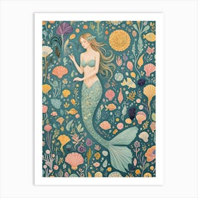 Mermaid And Her Treasures Art Print