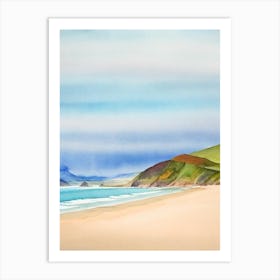 Rhossili Bay 2, Gower Peninsula, Wales Watercolour Art Print