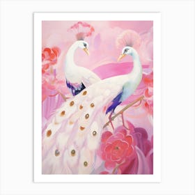 Pink Ethereal Bird Painting Peacock 3 Art Print