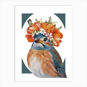 Bird With A Flower Crown European Robin 7 Art Print