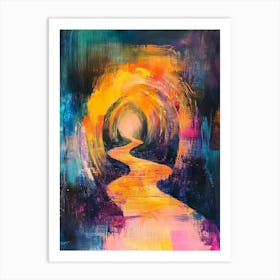 Tunnel To Enlightenment. Abstract Colourful Painting Of A Winding Path In A Cave Art Print