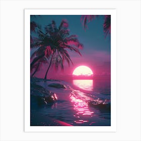 Synthwave Sunset At The Beach 6 Art Print