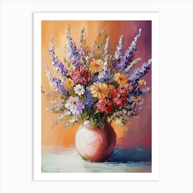 Oil Painting Of Spring Flowers In A Vase Art Print