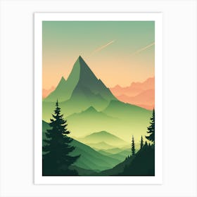 Misty Mountains Vertical Composition In Green Tone 94 Art Print