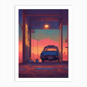 Sunset In A Garage Art Print