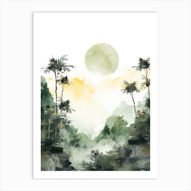 Watercolour Painting Of Borneo Rainforest   Brunei Indonesia And Malaysia 1 Art Print