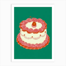 Piped Retro Cake, Green Background, Canvas Texture Art Print