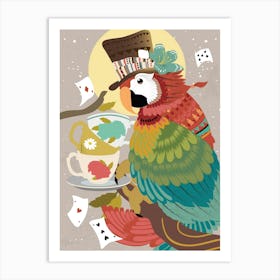 Lovely Magician Parrot With Tea Cups 0 1 Art Print