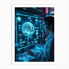 Ai Identity Verification System Featuring Neural Interface Fluorescent Streams Of Data Flowing From (1) 2 Art Print