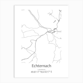 Echternach,Luxembourg Minimalist Map Art Print