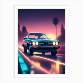 Neon Car On The Road 7 Art Print