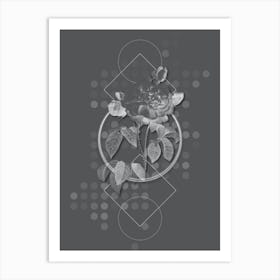 Vintage Duchess of Orleans Rose Botanical with Line Motif and Dot Pattern in Ghost Gray n.0353 Art Print