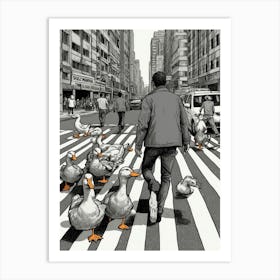 Ducks On The Street Art Print