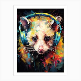  A Possum Wearing Headphones Vibrant Paint Splash 1 Art Print