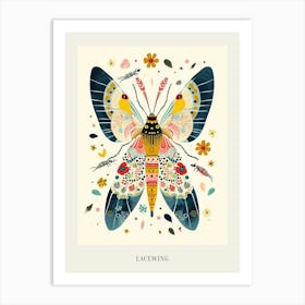 Colourful Insect Illustration Lacewing 1 Poster Art Print