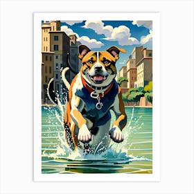 Dog Running In The Water Art Print