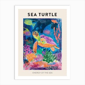 Abstract Rainbow Sea Turtle Underwater Crayon Poster 2 Art Print