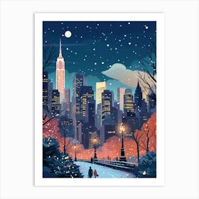 Winter Travel Night Illustration New York City Usa 2 Art Print