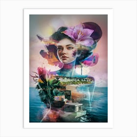 Woman With Flowers On Her Head Art Print